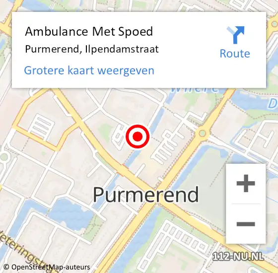 Locatie op kaart van de 112 melding: Ambulance Met Spoed Naar Purmerend, Ilpendamstraat op 27 juni 2024 16:27