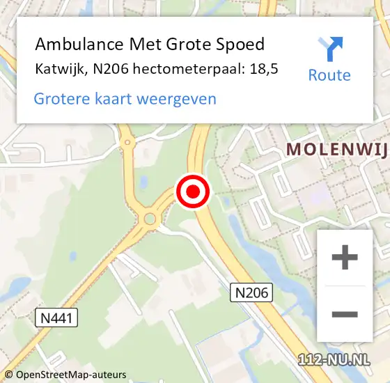 Locatie op kaart van de 112 melding: Ambulance Met Grote Spoed Naar Katwijk, N206 hectometerpaal: 18,5 op 27 juni 2024 16:28