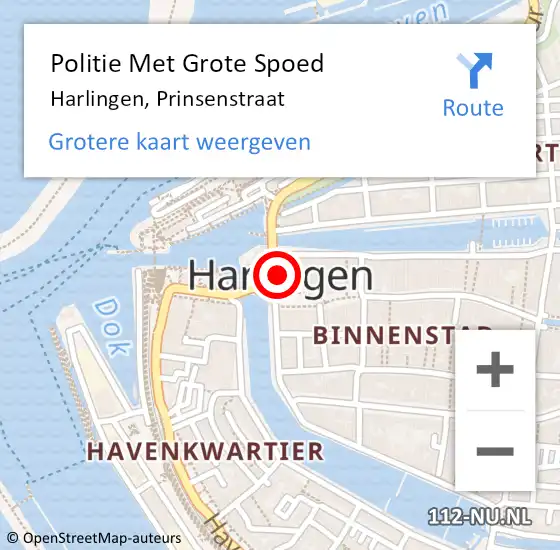 Locatie op kaart van de 112 melding: Politie Met Grote Spoed Naar Harlingen, Prinsenstraat op 27 juni 2024 16:39