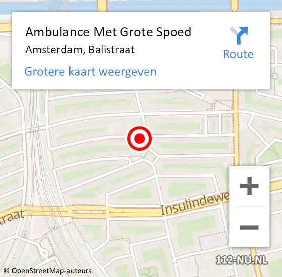 Locatie op kaart van de 112 melding: Ambulance Met Grote Spoed Naar Amsterdam, Balistraat op 27 juni 2024 16:43