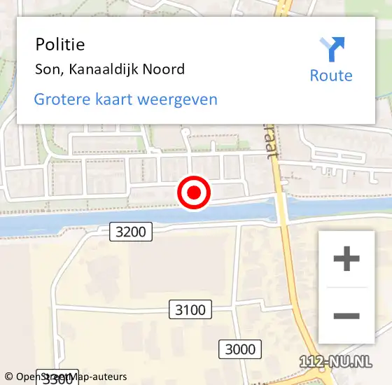 Locatie op kaart van de 112 melding: Politie Son, Kanaaldijk Noord op 27 juni 2024 16:44