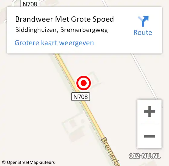 Locatie op kaart van de 112 melding: Brandweer Met Grote Spoed Naar Biddinghuizen, Bremerbergweg op 27 juni 2024 16:55