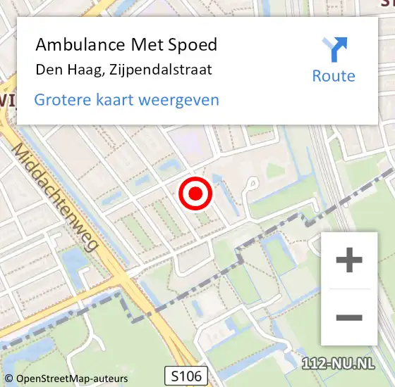 Locatie op kaart van de 112 melding: Ambulance Met Spoed Naar Den Haag, Zijpendalstraat op 27 juni 2024 17:01