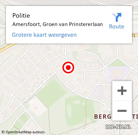 Locatie op kaart van de 112 melding: Politie Amersfoort, Groen van Prinstererlaan op 27 juni 2024 17:03