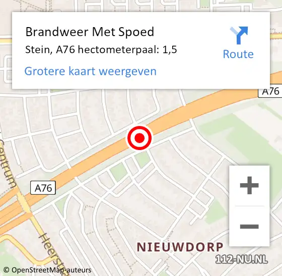 Locatie op kaart van de 112 melding: Brandweer Met Spoed Naar Stein, A76 hectometerpaal: 1,5 op 27 juni 2024 17:22