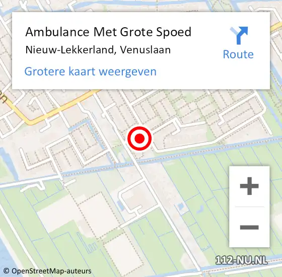 Locatie op kaart van de 112 melding: Ambulance Met Grote Spoed Naar Nieuw-Lekkerland, Venuslaan op 27 juni 2024 17:52