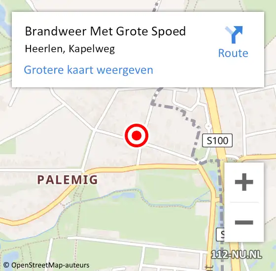 Locatie op kaart van de 112 melding: Brandweer Met Grote Spoed Naar Heerlen, Kapelweg op 27 juni 2024 18:06