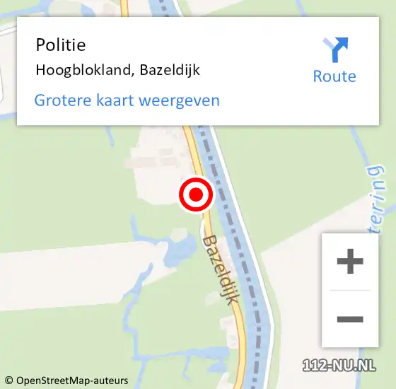 Locatie op kaart van de 112 melding: Politie Hoogblokland, Bazeldijk op 27 juni 2024 18:06