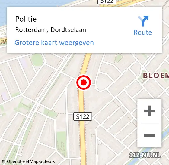 Locatie op kaart van de 112 melding: Politie Rotterdam, Dordtselaan op 27 juni 2024 18:10