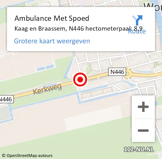 Locatie op kaart van de 112 melding: Ambulance Met Spoed Naar Kaag en Braassem, N446 hectometerpaal: 8,9 op 27 juni 2024 18:15