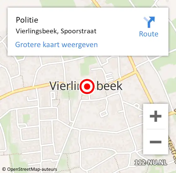 Locatie op kaart van de 112 melding: Politie Vierlingsbeek, Spoorstraat op 27 juni 2024 18:31