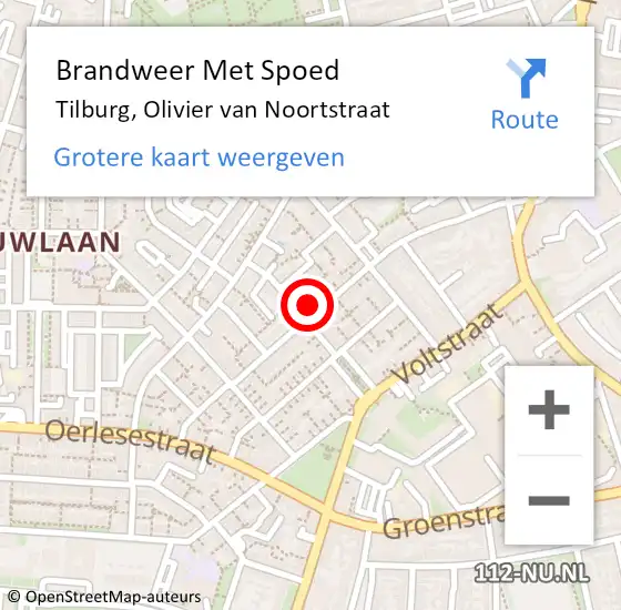 Locatie op kaart van de 112 melding: Brandweer Met Spoed Naar Tilburg, Olivier van Noortstraat op 27 juni 2024 18:36