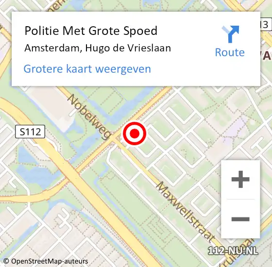 Locatie op kaart van de 112 melding: Politie Met Grote Spoed Naar Amsterdam, Hugo de Vrieslaan op 27 juni 2024 18:45