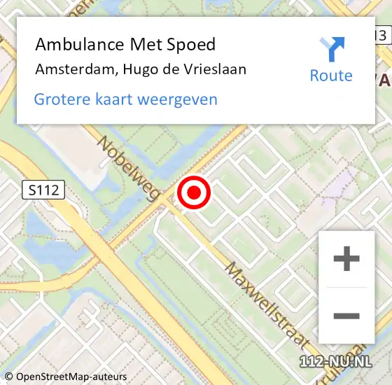 Locatie op kaart van de 112 melding: Ambulance Met Spoed Naar Amsterdam, Hugo de Vrieslaan op 27 juni 2024 18:46