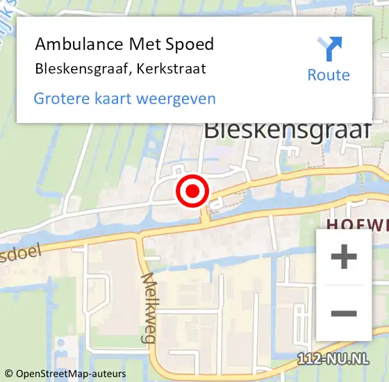 Locatie op kaart van de 112 melding: Ambulance Met Spoed Naar Bleskensgraaf, Kerkstraat op 27 juni 2024 18:57