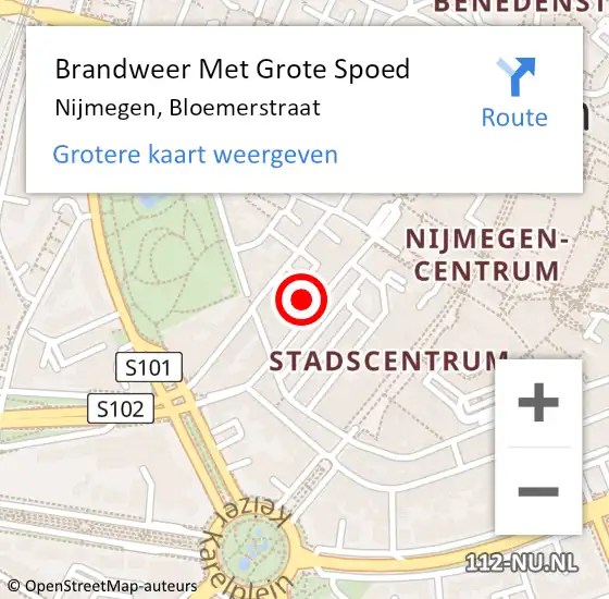 Locatie op kaart van de 112 melding: Brandweer Met Grote Spoed Naar Nijmegen, Bloemerstraat op 27 juni 2024 18:59