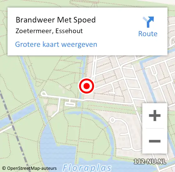 Locatie op kaart van de 112 melding: Brandweer Met Spoed Naar Zoetermeer, Essehout op 27 juni 2024 19:14