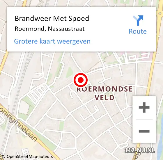Locatie op kaart van de 112 melding: Brandweer Met Spoed Naar Roermond, Nassaustraat op 27 juni 2024 19:15