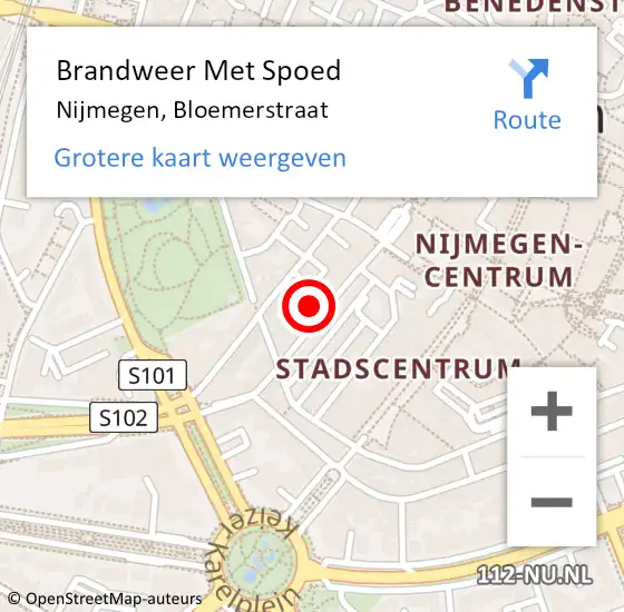 Locatie op kaart van de 112 melding: Brandweer Met Spoed Naar Nijmegen, Bloemerstraat op 27 juni 2024 19:27