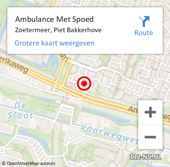 Locatie op kaart van de 112 melding: Ambulance Met Spoed Naar Zoetermeer, Piet Bakkerhove op 27 juni 2024 19:49