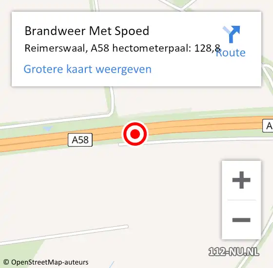 Locatie op kaart van de 112 melding: Brandweer Met Spoed Naar Reimerswaal, A58 hectometerpaal: 128,8 op 27 juni 2024 19:54