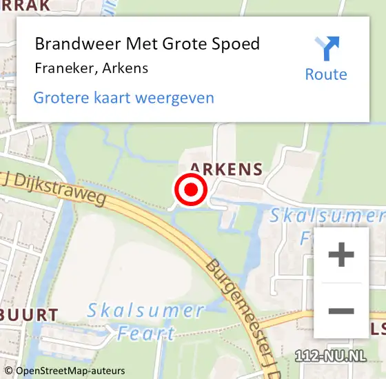 Locatie op kaart van de 112 melding: Brandweer Met Grote Spoed Naar Franeker, Arkens op 27 juni 2024 20:08