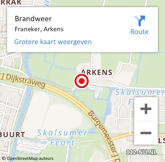 Locatie op kaart van de 112 melding: Brandweer Franeker, Arkens op 27 juni 2024 20:10