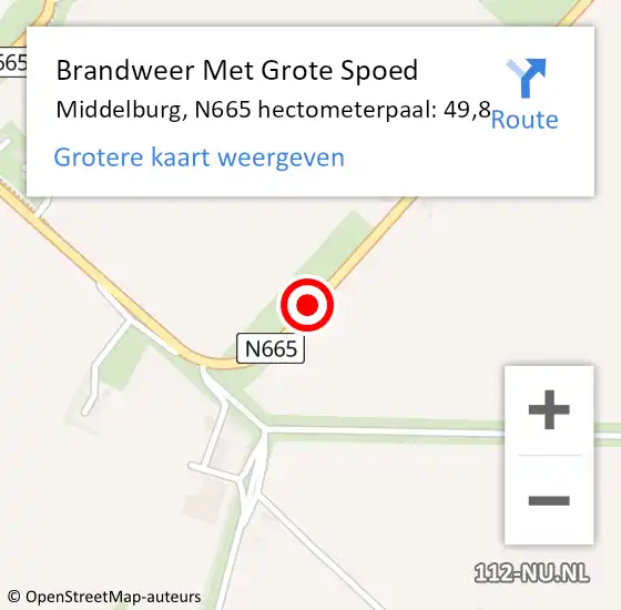 Locatie op kaart van de 112 melding: Brandweer Met Grote Spoed Naar Middelburg, N665 hectometerpaal: 49,8 op 27 juni 2024 20:43