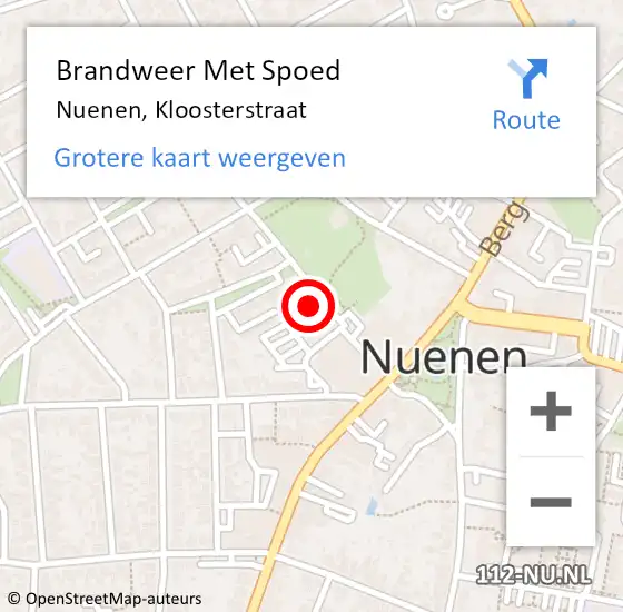 Locatie op kaart van de 112 melding: Brandweer Met Spoed Naar Nuenen, Kloosterstraat op 27 juni 2024 20:47