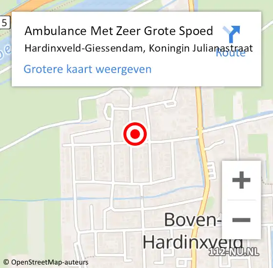 Locatie op kaart van de 112 melding: Ambulance Met Zeer Grote Spoed Naar Hardinxveld-Giessendam, Koningin Julianastraat op 27 juni 2024 21:02