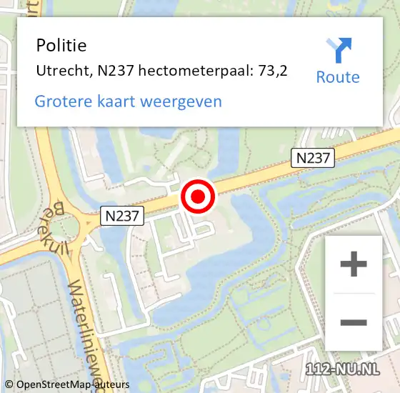 Locatie op kaart van de 112 melding: Politie Utrecht, N237 hectometerpaal: 73,2 op 27 juni 2024 21:04