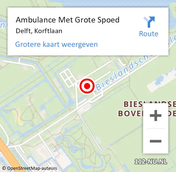 Locatie op kaart van de 112 melding: Ambulance Met Grote Spoed Naar Delft, Korftlaan op 27 juni 2024 21:10