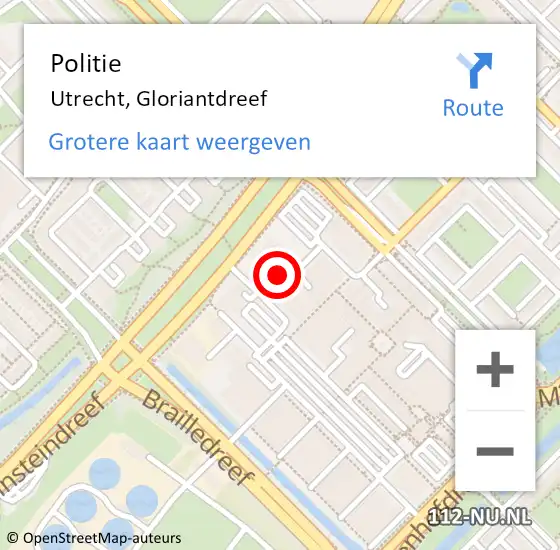 Locatie op kaart van de 112 melding: Politie Utrecht, Gloriantdreef op 27 juni 2024 21:11