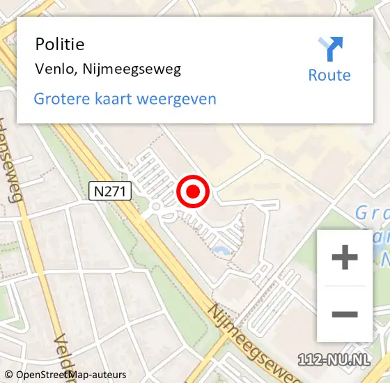 Locatie op kaart van de 112 melding: Politie Venlo, Nijmeegseweg op 27 juni 2024 21:13