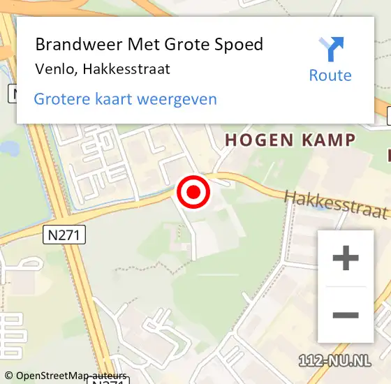 Locatie op kaart van de 112 melding: Brandweer Met Grote Spoed Naar Venlo, Hakkesstraat op 27 juni 2024 21:18