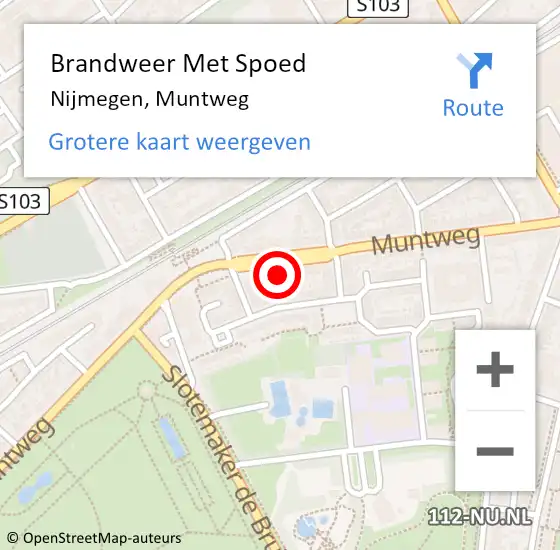 Locatie op kaart van de 112 melding: Brandweer Met Spoed Naar Nijmegen, Muntweg op 27 juni 2024 21:29