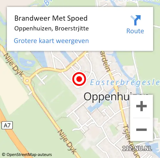 Locatie op kaart van de 112 melding: Brandweer Met Spoed Naar Oppenhuizen, Broerstrjitte op 27 juni 2024 21:43