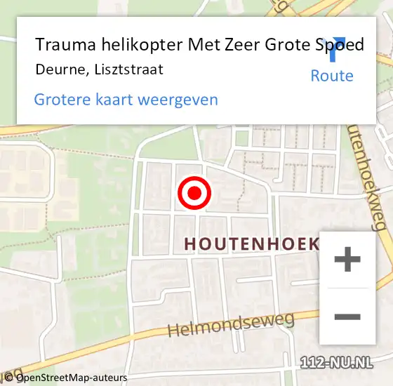 Locatie op kaart van de 112 melding: Trauma helikopter Met Zeer Grote Spoed Naar Deurne, Lisztstraat op 27 juni 2024 22:49