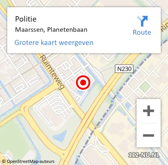 Locatie op kaart van de 112 melding: Politie Maarssen, Planetenbaan op 27 juni 2024 22:59