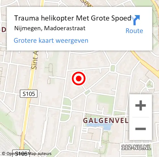 Locatie op kaart van de 112 melding: Trauma helikopter Met Grote Spoed Naar Nijmegen, Madoerastraat op 27 juni 2024 23:13