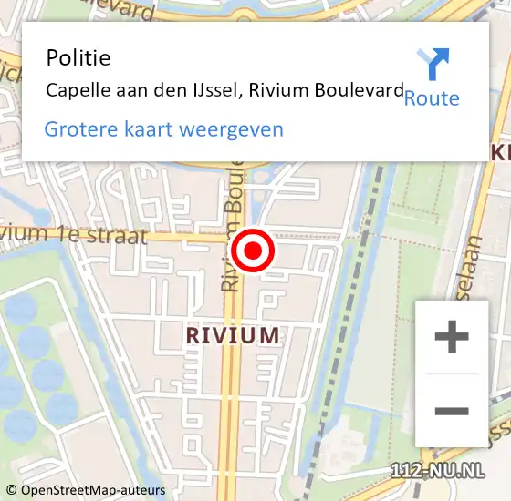 Locatie op kaart van de 112 melding: Politie Capelle aan den IJssel, Rivium Boulevard op 27 juni 2024 23:21