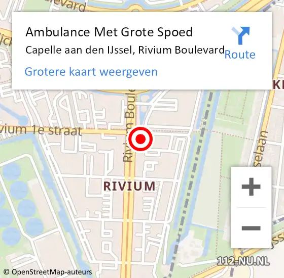 Locatie op kaart van de 112 melding: Ambulance Met Grote Spoed Naar Capelle aan den IJssel, Rivium Boulevard op 27 juni 2024 23:23