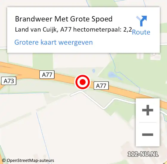 Locatie op kaart van de 112 melding: Brandweer Met Grote Spoed Naar Land van Cuijk, A77 hectometerpaal: 2,2 op 27 juni 2024 23:25