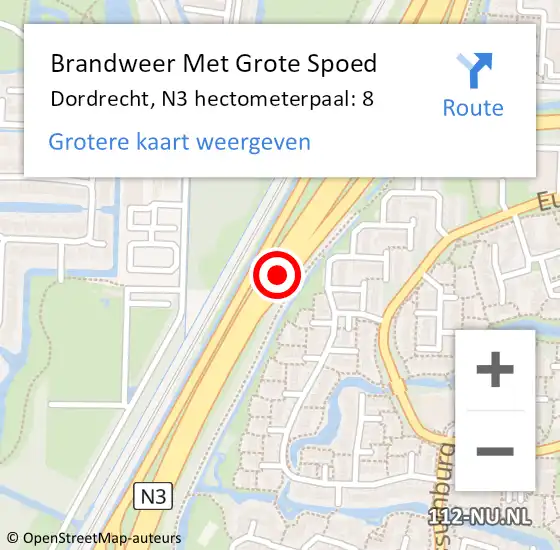 Locatie op kaart van de 112 melding: Brandweer Met Grote Spoed Naar Dordrecht, N3 hectometerpaal: 8 op 27 juni 2024 23:34