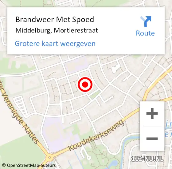 Locatie op kaart van de 112 melding: Brandweer Met Spoed Naar Middelburg, Mortierestraat op 27 juni 2024 23:34