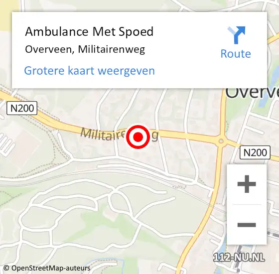 Locatie op kaart van de 112 melding: Ambulance Met Spoed Naar Overveen, Militairenweg op 27 juni 2024 23:57