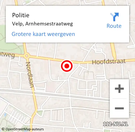 Locatie op kaart van de 112 melding: Politie Velp, Arnhemsestraatweg op 27 juni 2024 23:58