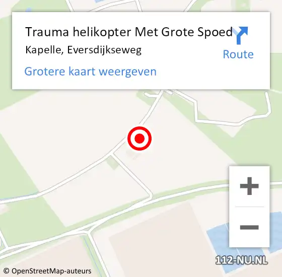 Locatie op kaart van de 112 melding: Trauma helikopter Met Grote Spoed Naar Kapelle, Eversdijkseweg op 28 juni 2024 00:35