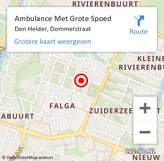 Locatie op kaart van de 112 melding: Ambulance Met Grote Spoed Naar Den Helder, Dommelstraat op 28 juni 2024 00:54