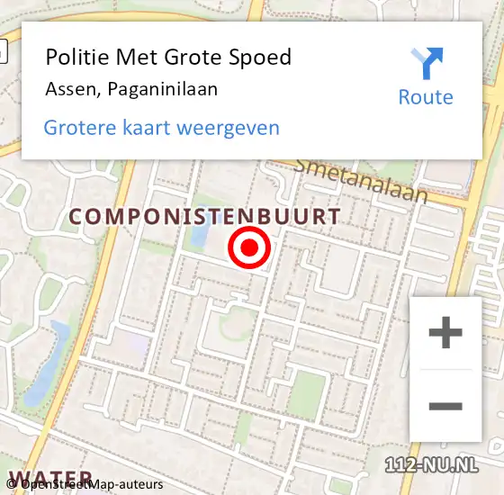 Locatie op kaart van de 112 melding: Politie Met Grote Spoed Naar Assen, Paganinilaan op 28 juni 2024 01:00